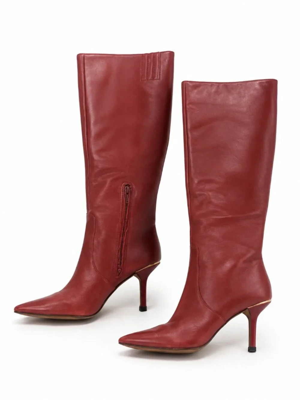 Michael Kors MK Pointed Toe Mid-Calf Leather Boots in Burgundy 6.5